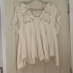 Anthropologie Ivory Floral Lace Top
